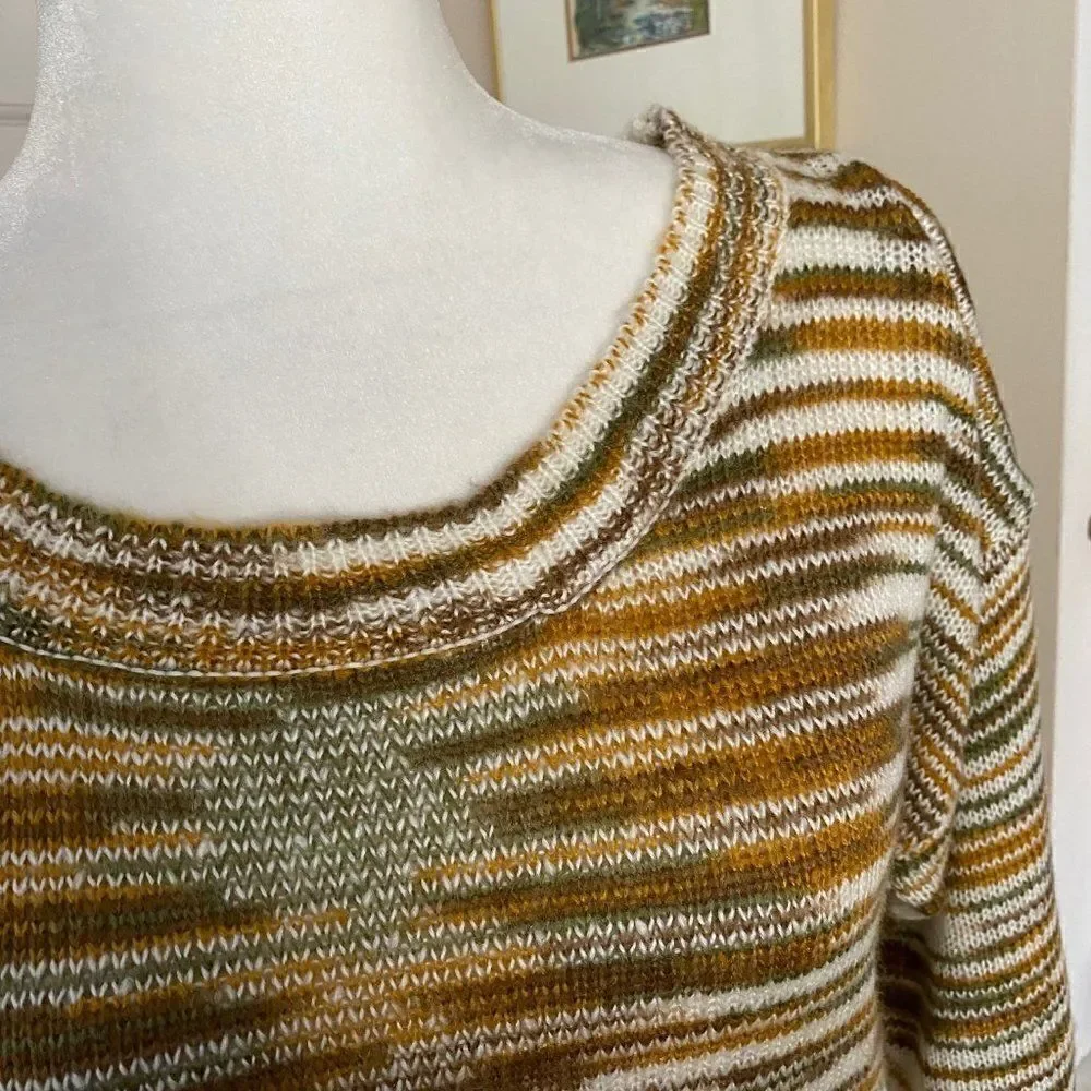 Tulle Antrhopologie Crew Neck Earth Tones Striped Sweater